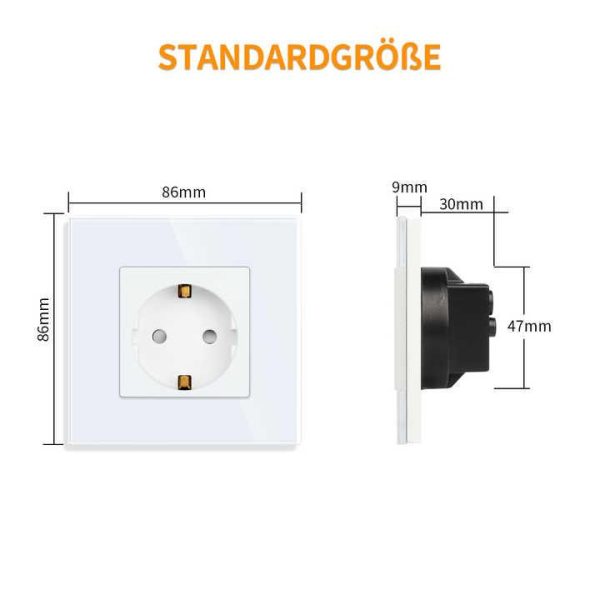 EU Standard Power Socket White Crystal Glass Panel 110~250V 16A Wall Power Socket with Home